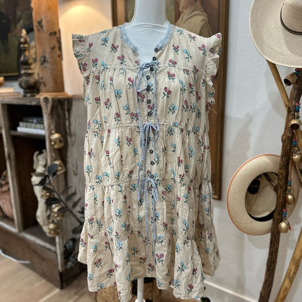 Free People Floral Ruffle Sleeve Dress